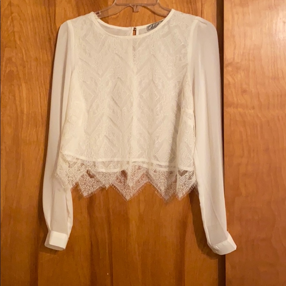 Chloe K | Mesh White Lace Crop Top